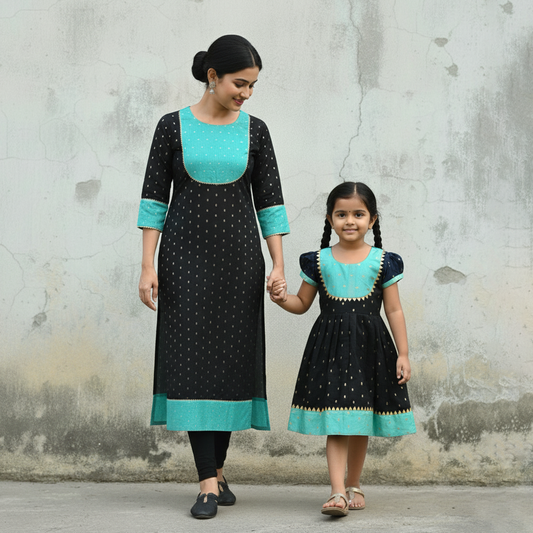 Elegant Black and Turquoise Cotton Kurti for Women - Perfect for All Occasions