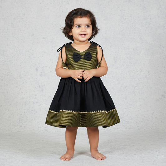 Elegant Brocade Frock with Shoulder Knot for Babies and Toddlers