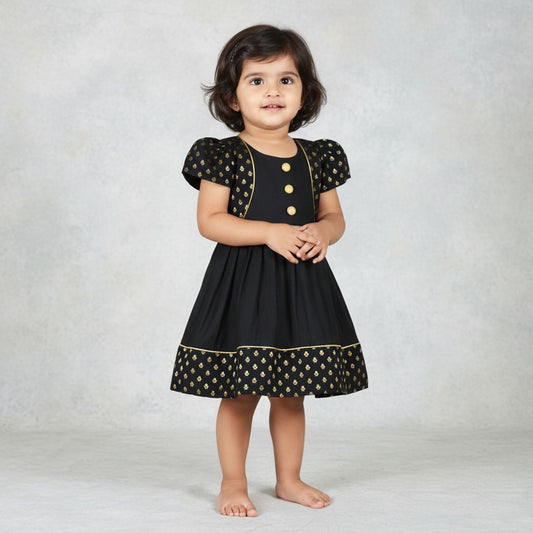 Chic Chanderi: Black Jacket Style Frock in Luxe Cotton
