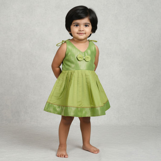 Beautiful Brocade Frock with Shoulder Knot Detail for Kids