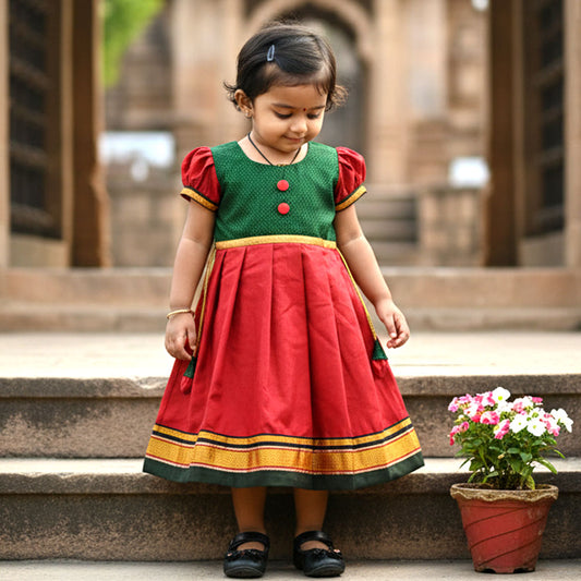 Red and Green Khan Frock for Baby Girl – Aashadhi Special Design