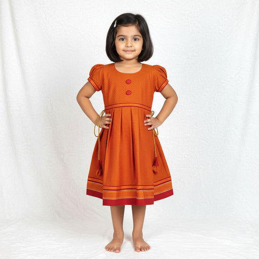 Orange Khanachi Frock for Small Girl – Ethnic Festival Wear