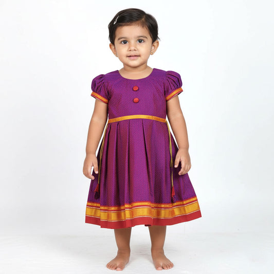 Purple Khan Frock for Small Girl – Traditional Zari Design