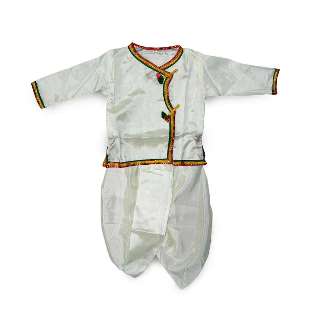 Krishna Silk Kurta Dhoti Set for Baby Boy | White Janmashtami Costume with Morpankh Headband & Flute