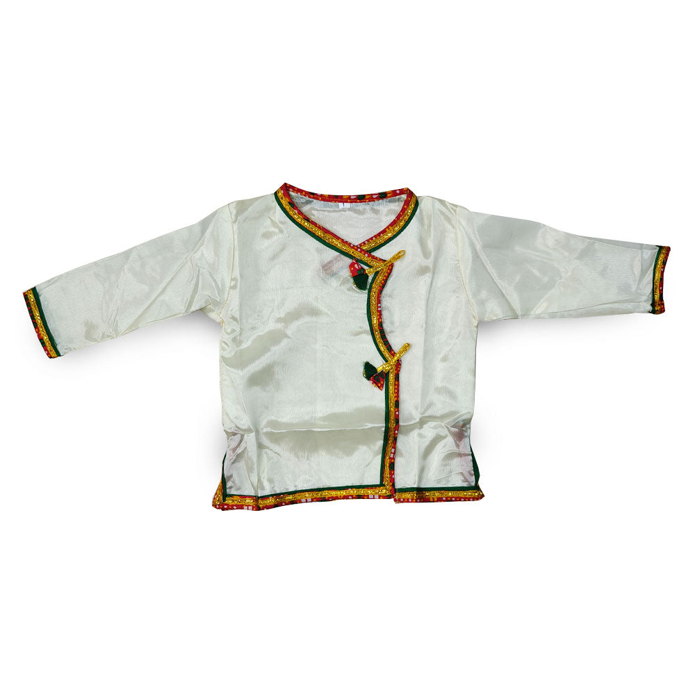 Krishna Silk Kurta Dhoti Set for Baby Boy | White Janmashtami Costume with Morpankh Headband & Flute