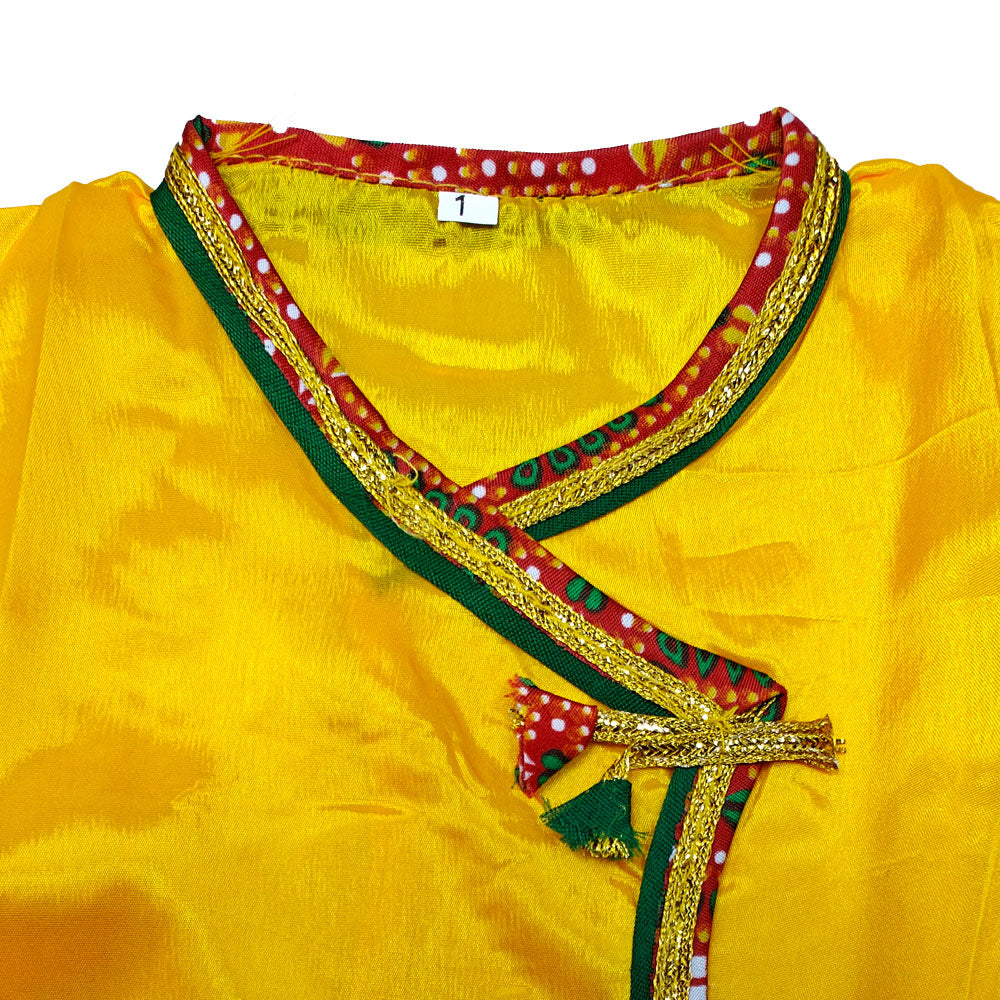 Krishna Silk Kurta Dhoti Set for Baby Boy | Yellow Janmashtami Costume with Morpankh Headband & Flute