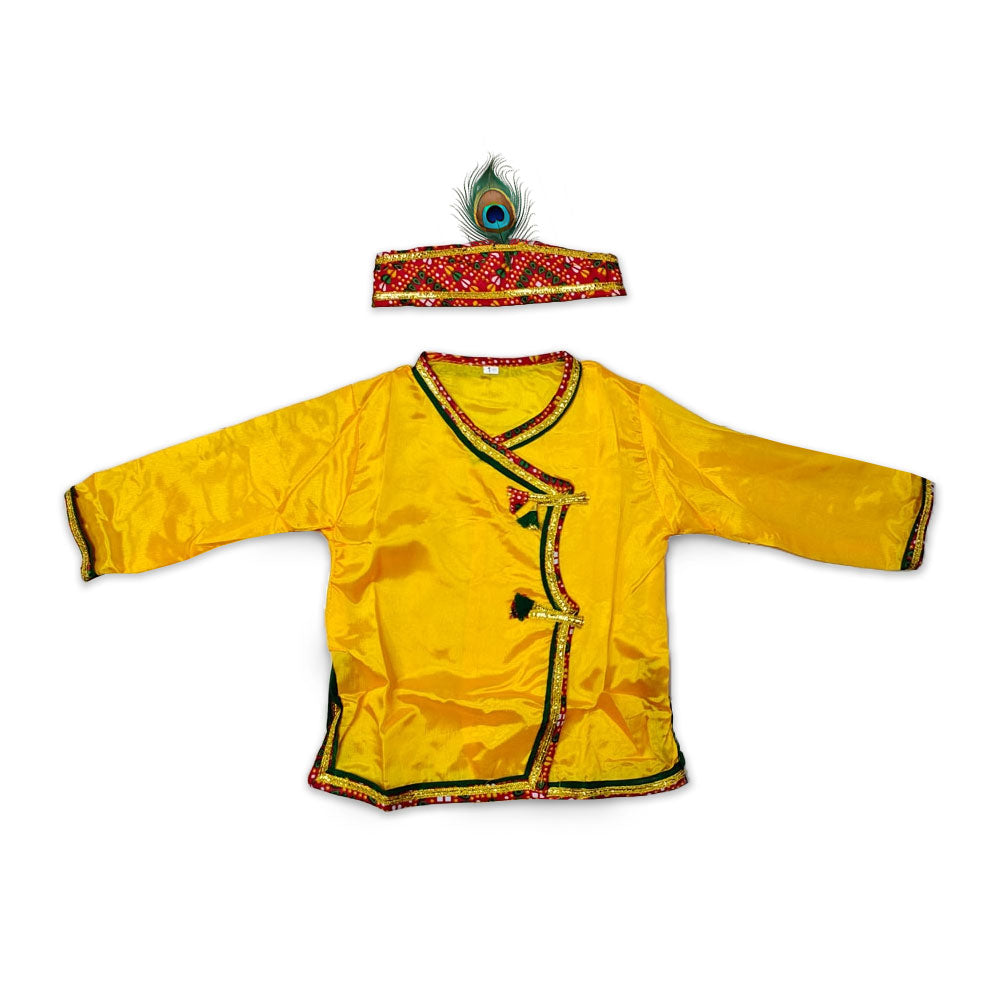 Krishna Silk Kurta Dhoti Set for Baby Boy | Yellow Janmashtami Costume with Morpankh Headband & Flute