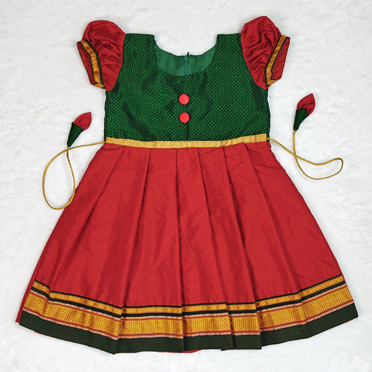 Red and Green Khan Frock for Baby Girl – Aashadhi Special Design